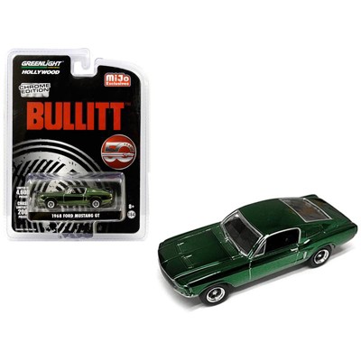 1968 Ford Mustang GT Chrome Green "Bullitt" (1968) Movie "50 Years Anniversary" Ltd Ed 4,600 pcs 1/64 Diecast Greenlight