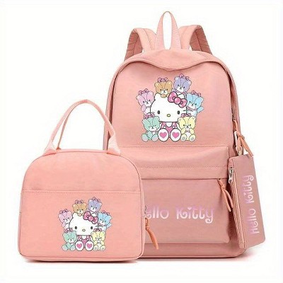 Paaaawaters Cute Cartoon Soft Polyester Pink Backpack 3-Piece Set with Lunch Bag and Pouch