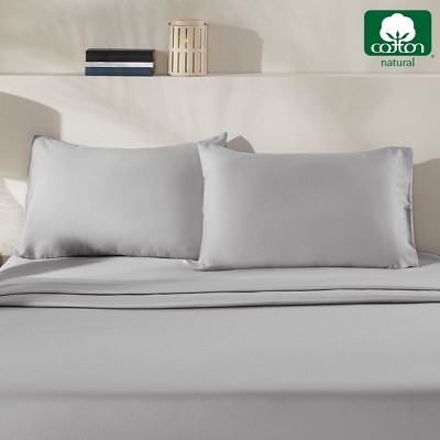 Light Grey Cotton Sateen Standard/Queen Pillowcase Set