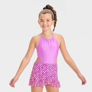 Girls' Mermaid Paradise Scalloped One Piece Swimsuit Set - Cat & Jack™ Purple - 1 of 4