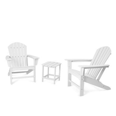 3pk Seating Set with Plastic Resin Adirondack Chairs & Side Table - White - EDYO LIVING