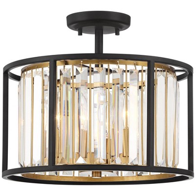Bronze Brass Crystal Drum Semi Flush Mount Ceiling Light
