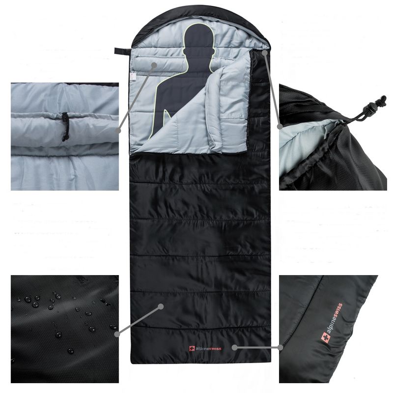 Alpine Swiss 0°C (32°F) Sleeping Bag Lightweight Waterproof with Compression Sack Adults All Seasons Camping Hiking Backpacking Travel Outdoor Indoor, 2 of 8