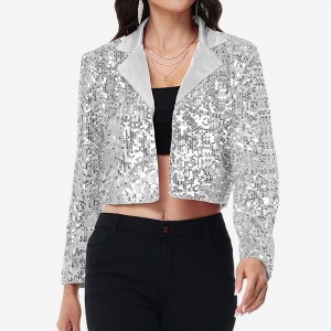 Anna-Kaci Women's Sequin Cropped Blazer Long Sleeve Sparkly Open Front Jacket - 1 of 4