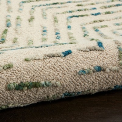 Ivory and Green Chevron Hand-Tufted Wool Area Rug