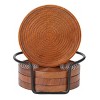 Folkulture Wooden Coasters for Drinks, Set of 4 (4") Round Wood Coaster with Holder, Rustic Farmhouse Coaster for Dining Table - 3 of 4