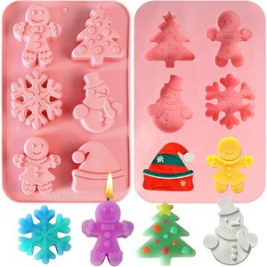 JDICTION 2 PCS Christmas Silicone Baking Molds, Holiday Molds for Soap, Candy, Cookies, with Christmas Tree, Snowman, and Snowflake Shapes - 1 of 4
