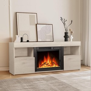 ZAFRO  59" Electric Fireplace Mantel ,Wooden Surround Free Standing TV Stand, Adjuatable Flame, Remote, 8-Hour Timer ,750W-1500W, Lightoak - 1 of 4