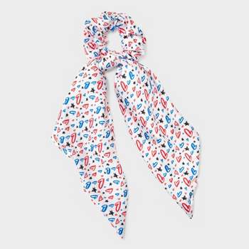 Americana Heart and Star Print Long Tail Hair Twister - Red/White/Blue