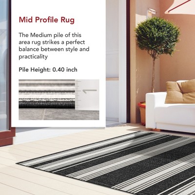 Black and White Striped Synthetic 5' x 8' Indoor/Outdoor Rug