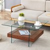 Gulches Dark Wood Texture Clear Glass Square Indoor Coffee Table 2-Tier with Storage 31 Inch Modern Side Display Table - 3 of 4
