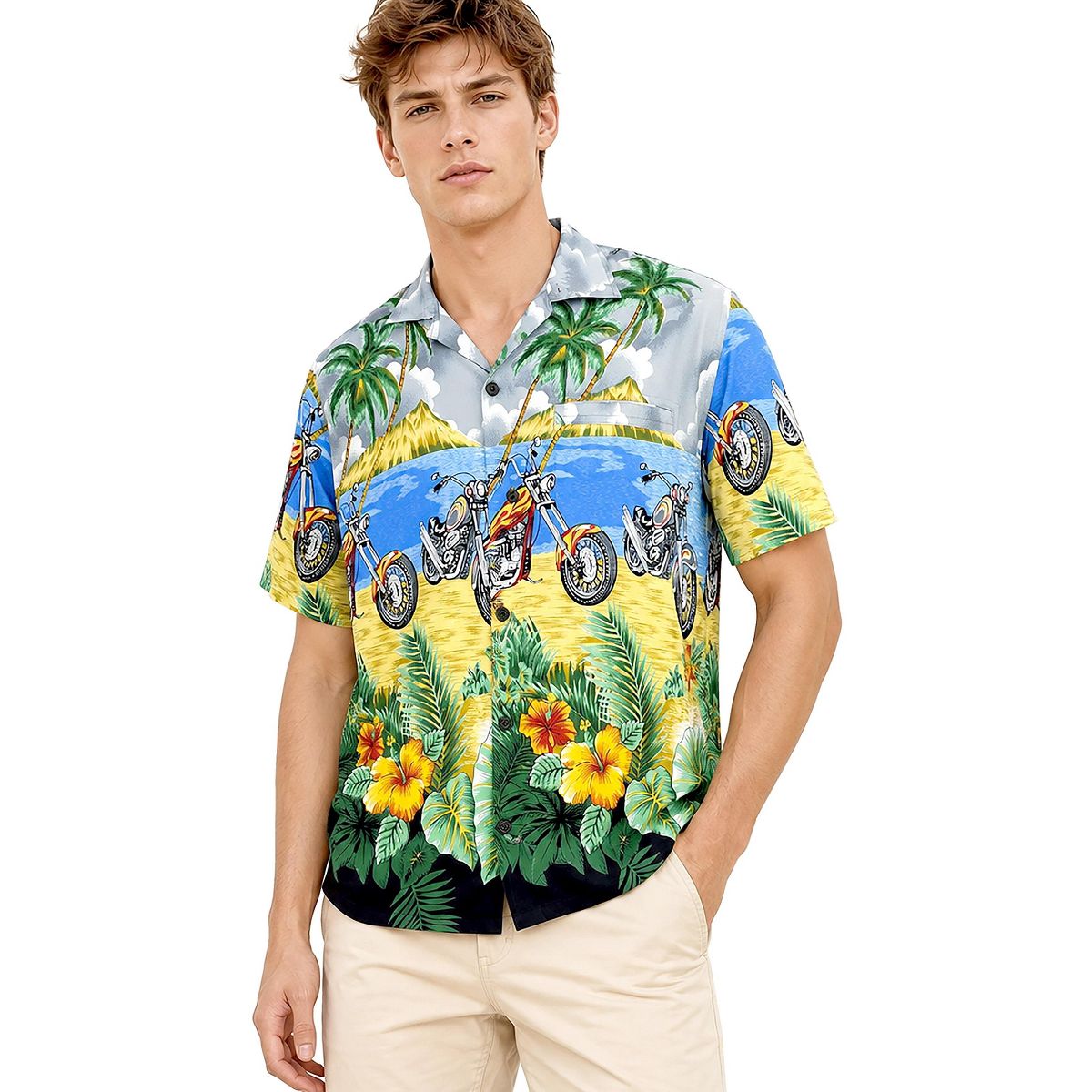 LA LEELA Men's Hawaiian Shirt Casual Button Down 5X-Large Motor Ride Grey