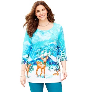 Catherines Women's Plus Size 3/4 Sleeve Seasonal Tee - 1 of 4