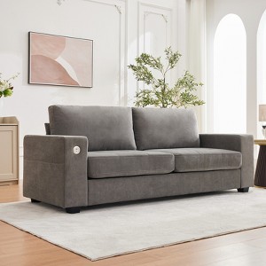 90" Modern Sofa 2-Seater Couches, Chenille Sofas with Extra Large Seat Width & Depth,USB/Type-C Charging Port & Side Pocket, Medium Firm Sofa Cushion - 1 of 4