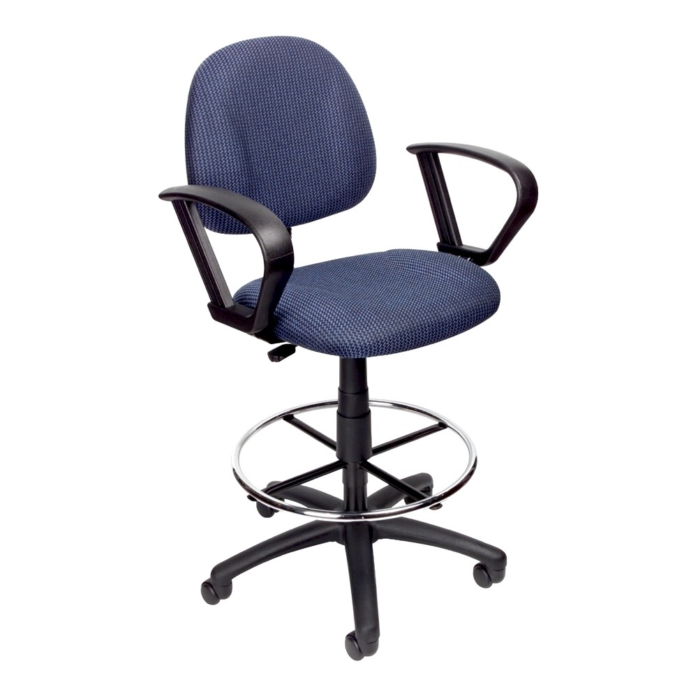 Photos - Computer Chair BOSS Drafting Stool with Footring and Loop Arms Blue -  Office Products: Pn 