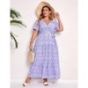 Garvee Women Plus Size V Neck Wrap Maxi Dress High Waist Ruffle Summer Casual Dress with Belt Short Sleeve - 4 of 4