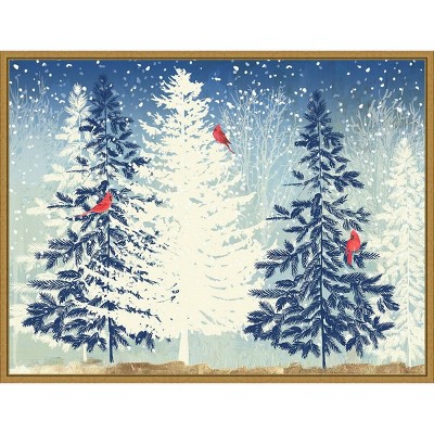 24" x 18" Snow Christmas Trees by PI Studio Framed Canvas Wall Art - Amanti Art