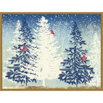 24" x 18" Snow Christmas Trees by PI Studio Framed Canvas Wall Art - Amanti Art