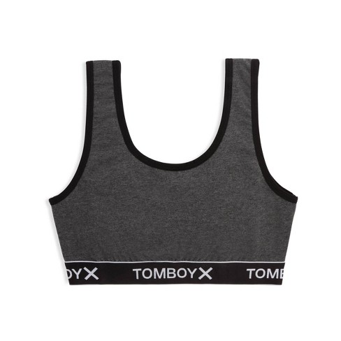 Tomboyx Essentials Soft Bra, Cotton Scoop-neck Wireless Charcoal Logo Small  : Target