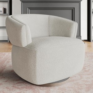Heynemo Swivel Accent Chair, Fully Assembled Round Barrel Chairs, Oversized Upholstered Armchair with 360-Degree Base, Modern Club Chair, Griege - 1 of 4
