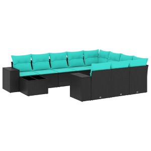 vidaXL 11 Piece Garden Sofa Set with Cushions Black and Blue Poly Rattan - 1 of 4