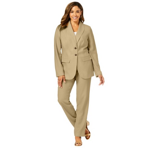 Jessica London Women’s Plus Size Single-Breasted Pantsuit, 18 W - Camel Tan