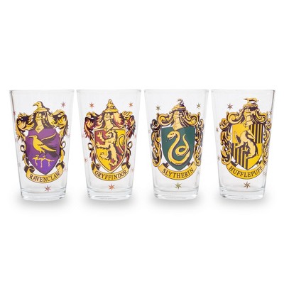 Silver Buffalo Harry Potter Hogwarts House Crests 16-Ounce Pint Glasses | Set of 4
