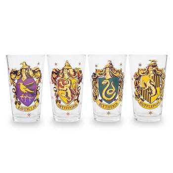 Silver Buffalo Harry Potter Hogwarts House Crests 16-Ounce Pint Glasses | Set of 4