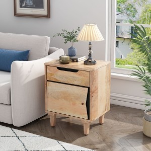 PAGED Modern Nightstand Minimalist End Table with Drawer and Wood Legs, Bedside Table for Bedroom, Living Room - 1 of 4