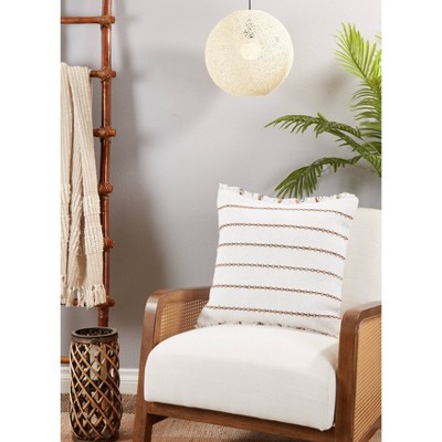 Ivory Striped Cotton Throw Pillow Cover, 22"