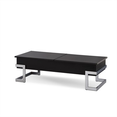 Vynxaria Modern Lift-Top Coffee Table, Black High Gloss & Chrome Finish, 2 Storage Compartments, Geometric Metal Base