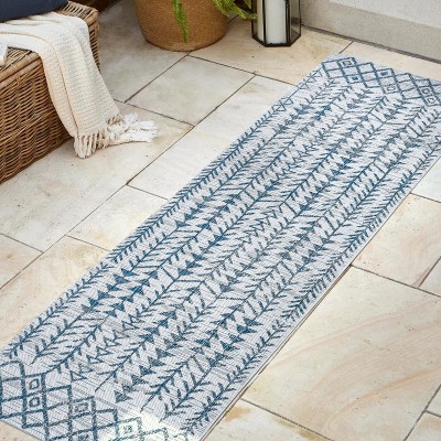Moroccan-Inspired Ivory and Blue Geometric Synthetic Area Rug - Easy Care