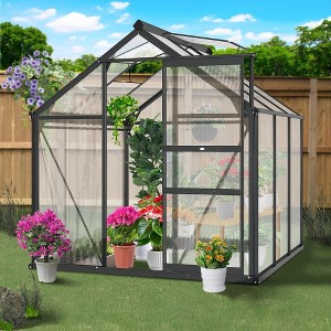 8X14 FT Polycarbonate Greenhouses with Sliding Door and Adjustable Vent Window, Greenhouses for Outdoors - 1 of 4