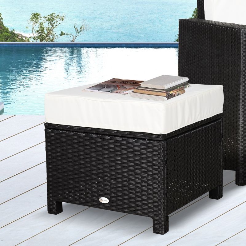 Outsunny 20" Outdoor Ottoman, PE Plastic Rattan Wicker, Fade-Resistant Patio Footrest with Soft Cushion, Steel Frame, 2 of 8