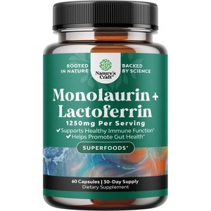 High Strength Lactoferrin & Monolaurin Supplement, Microbiome Digestive Health Immune Support Supplement, 1000mg Capsules, Nature's Craft, 60ct - 1 of 4