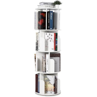 Wooden Rotating Bookshelf, 4-Tier 360° Display Floor-Standing Bookcase, Multi-Functional Storage Organizer for Kids and Adults in Living Room,white