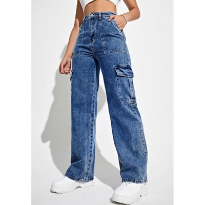 TIME HOLLOW High Waisted Cargo Jeans