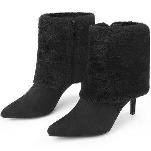 BLISSFUL STEP Women's Faux Fur Stiletto Heel Pointed Toe Ankle Booties - 1 of 4