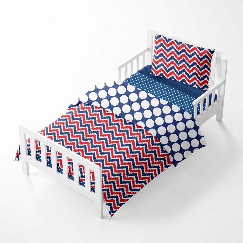 Bacati - Mix N Match Blue/Red 4 pc Cotton Toddler Bedding Set, 3 of 10