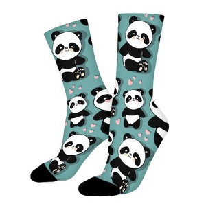 Cute Panda Design Women Printed Crew Socks Funny Funky Socks Soft Polyester Novelty Gifts for Artists Men - 1 of 1