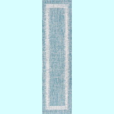 Scandi Minimalist Ivory & Aqua Indoor/Outdoor Flatweave Rug