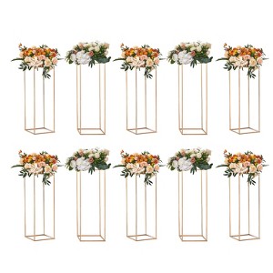 VEVOR 10PCS 31.5inch High Wedding Flower Stand, With Acrylic Laminate,Metal Vase Column Geometric Centerpiece Stands, Gold Rectangular Floral Display - 1 of 4