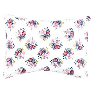 Hudson Baby Infant Girl Cotton Toddler Pillow Case, Blush Navy Floral, One Size - 1 of 2