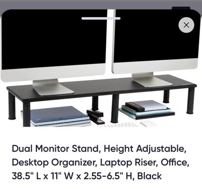 Mind Reader Large Dual Monitor Stand with Storage Riser Black