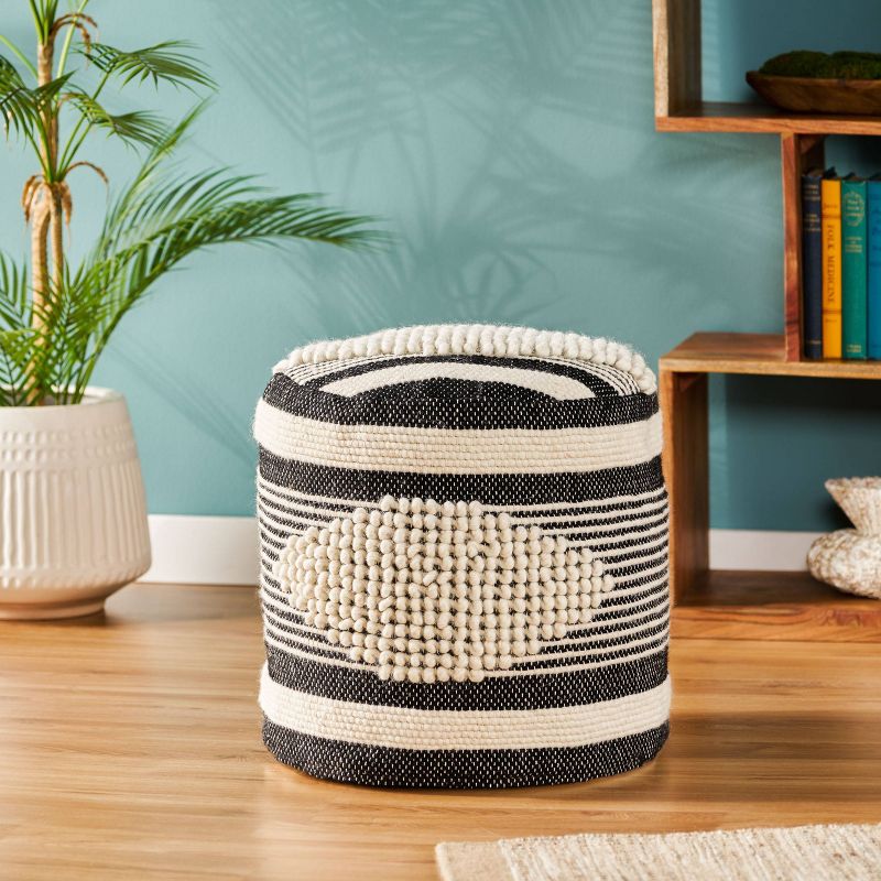Lucknow Boho Handcrafted Fabric Cylinder Pouf - Christopher Knight Home, 3 of 13
