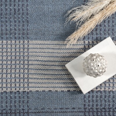 Blue Plaid Handmade Wool 6' x 9' Area Rug