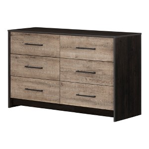 South Shore Londen 6 Drawer Double Dresser Rubbed Black/Weathered Oak: Contemporary Storage Chest with Metal Slides - 1 of 4