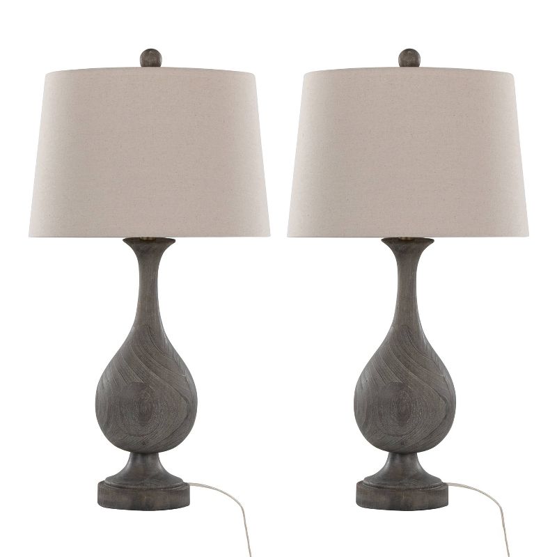 LumiSource (Set of 2) Cipolla Poly 29&#34; Farmhouse Table Lamps Griffin Wood Polyresin Antique Soft Brass and Natural Shade from Grandview Gallery, 1 of 8