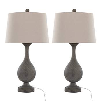 LumiSource (Set of 2) Cipolla Poly 29" Farmhouse Table Lamps Griffin Wood Polyresin Antique Soft Brass and Natural Shade from Grandview Gallery
