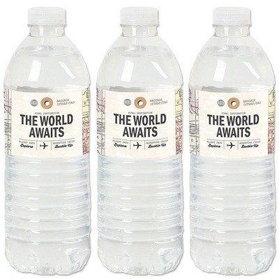 Big Dot of Happiness World Awaits - Travel Themed Party Water Bottle Sticker Labels - Set of 20